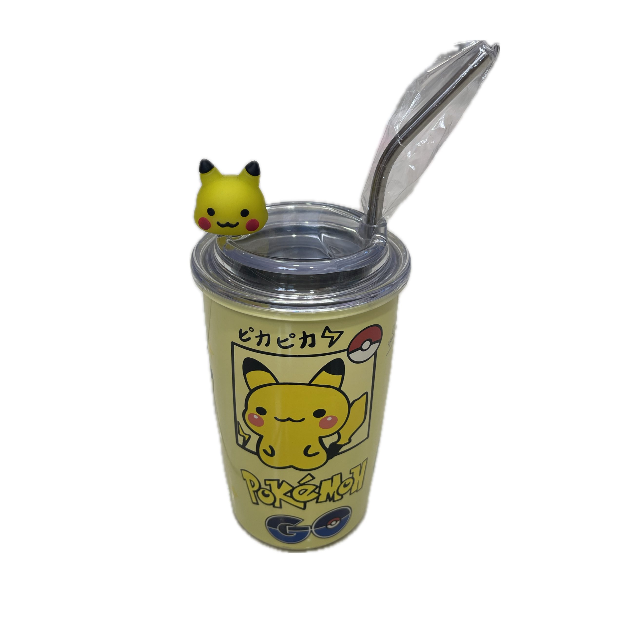 ماگ وکیوم پوکمون با نی فلزی و عروسک سیلیکونی