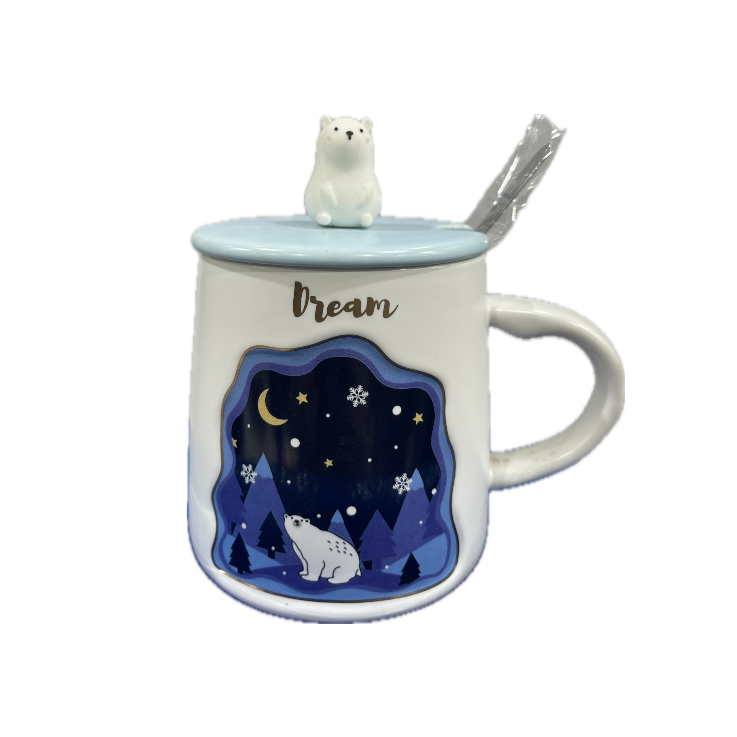 ماگ سرامیکی فانتزی با قاشق طرح قطب و شفق