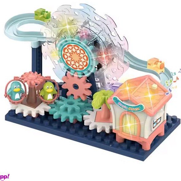 بلوک خانه‌ سازی چرخ دنده موزیکال | 35 قطعه شارژی چراغدار